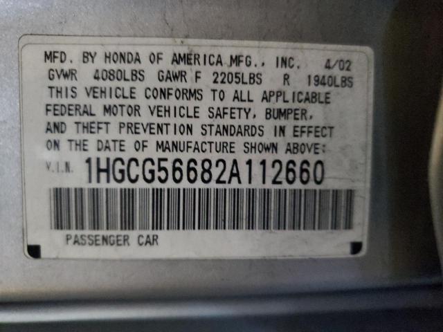 1HGCG56682A112660 - 2002 HONDA ACCORD EX SILVER photo 12