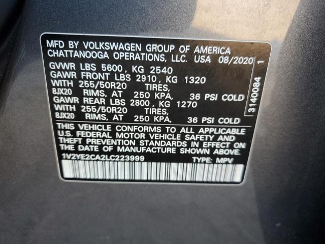 1V2YE2CA2LC223999 - 2020 VOLKSWAGEN ATLAS CROS SE ნაცრისფერი ფოტო 13