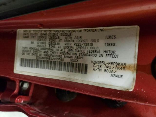 5TEGN92N53Z199385 - 2003 TOYOTA TACOMA DOUBLE CAB PRERUNNER BURGUNDY photo 12