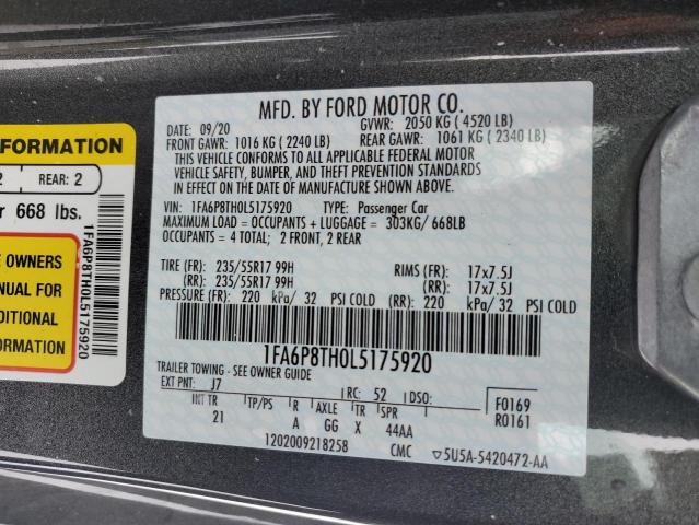 1FA6P8TH0L5175920 - 2020 FORD MUSTANG GRAY photo 12