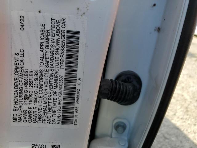 19UUB5F46NA003507 - 2022 ACURA TLX TECHNOLOGY თეთრი ფოტო 12