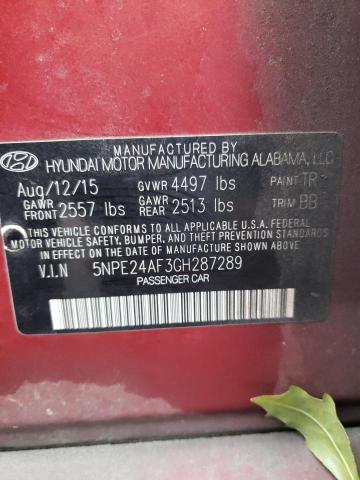 5NPE24AF3GH287289 - 2016 HYUNDAI SONATA SE RED photo 12