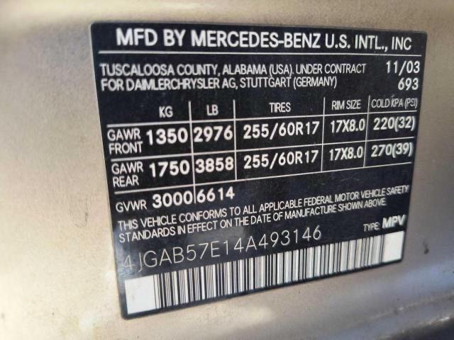 4JGAB57E14A493146 - 2004 MERCEDES-BENZ ML 350 GOLD photo 10