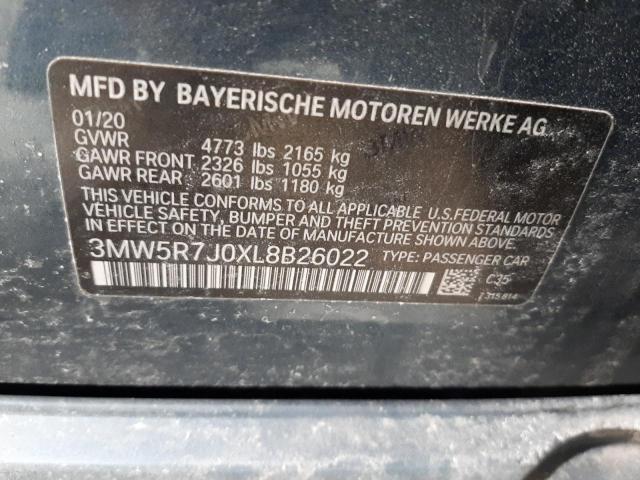 3MW5R7J0XL8B26022 - 2020 BMW 330XI Թիրկույզ լուսանկար 12