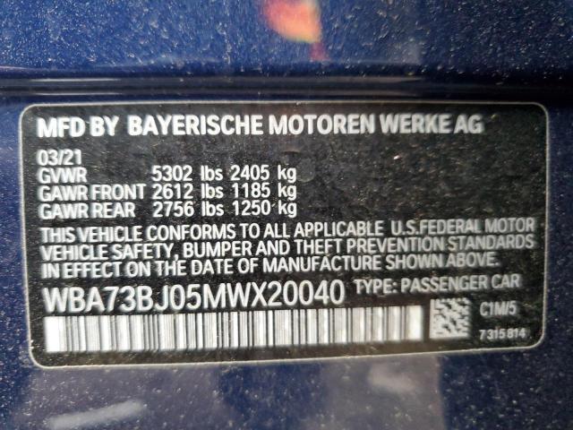 WBA73BJ05MWX20040 - 2021 BMW 540 XI BLUE photo 12