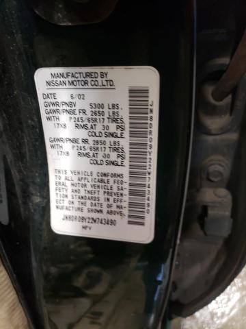 JN8DR09Y22W743490 - 2002 NISSAN PATHFINDER LE მწვანე ფოტო 13