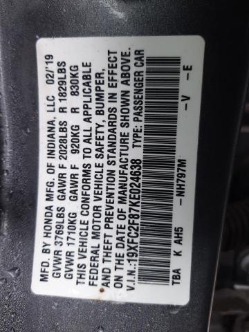 19XFC2F87KE024638 - 2019 HONDA CIVIC SPORT 灰色 照片 12