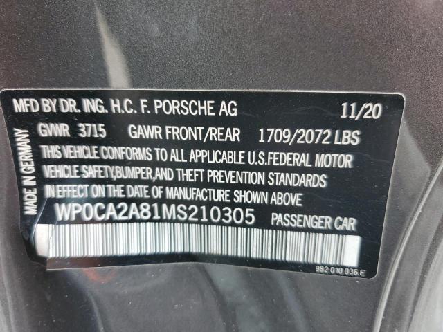 WP0CA2A81MS210305 - 2021 PORSCHE BOXSTER BASE GRAY photo 12