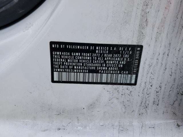 3VWN57BU2LM008356 - 2020 VOLKSWAGEN JETTA S WHITE photo 12