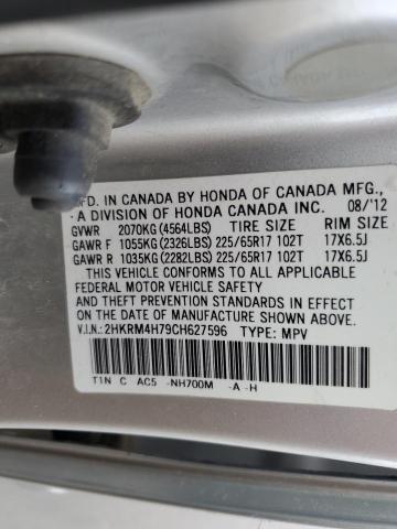 2HKRM4H79CH627596 - 2012 HONDA CR-V EXL SILVER photo 13