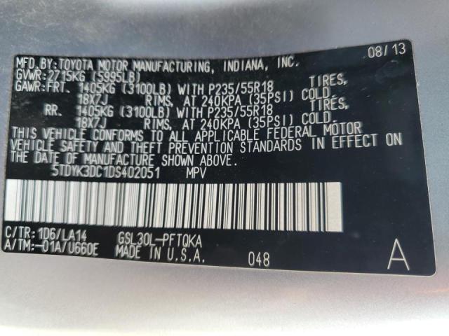 5TDYK3DC1DS402051 - 2013 TOYOTA SIENNA XLE SILVER photo 13