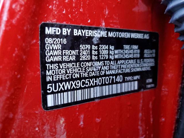 5UXWX9C5XH0T07140 - 2017 BMW X3 XDRIVE28I RED photo 13