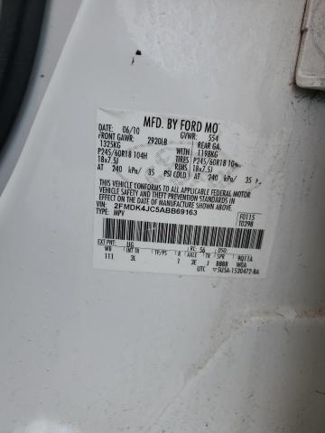 2FMDK4JC5ABB69163 - 2010 FORD EDGE SEL WHITE photo 13