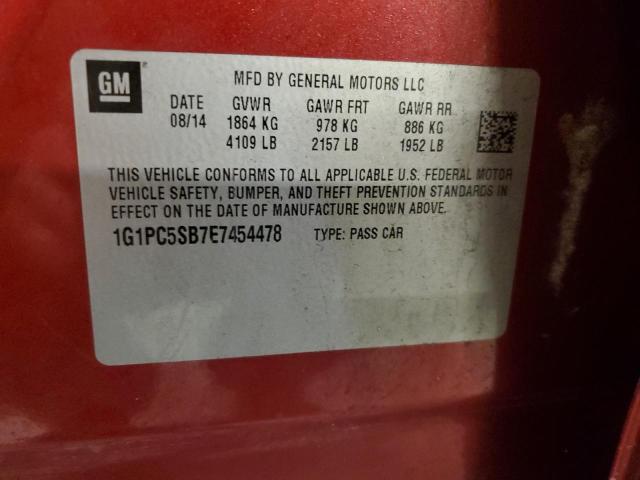 1G1PC5SB7E7454478 - 2014 CHEVROLET CRUZE LT RED photo 12