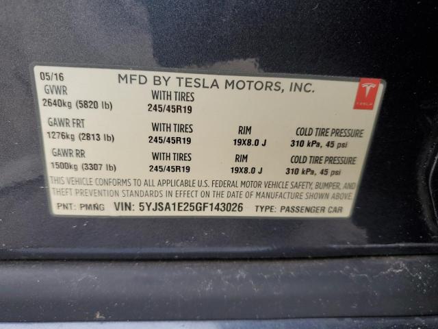 5YJSA1E25GF143026 - 2016 TESLA MODEL S ნაცრისფერი ფოტო 12