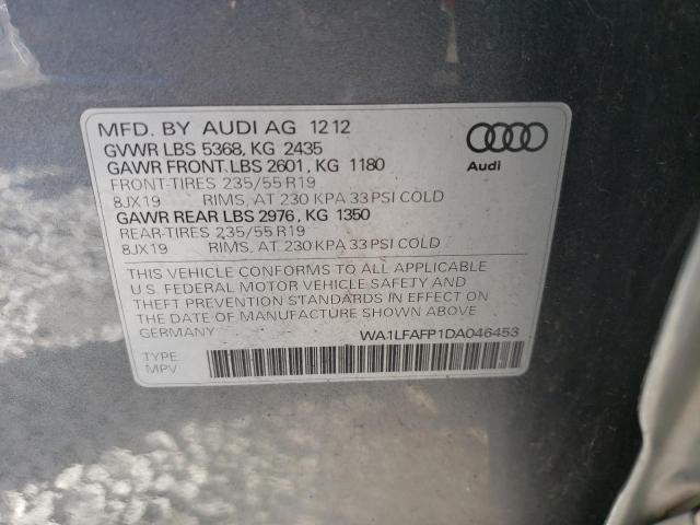 WA1LFAFP1DA046453 - 2013 AUDI Q5 PREMIUM PLUS GRAY photo 13