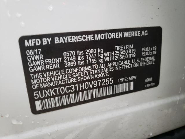 5UXKT0C31H0V97255 - 2017 BMW X5 XDR40E WHITE photo 13