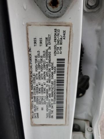 5TEGN92N34Z315541 - 2004 TOYOTA TACOMA DOUBLE CAB PRERUNNER WHITE photo 12