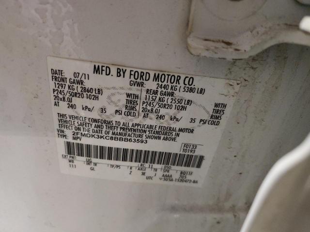 2FMDK3KC8BBB63593 - 2011 FORD EDGE LIMITED WHITE photo 13