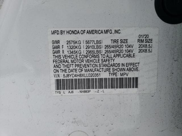 5J8YD4H8XLL020351 - 2020 ACURA MDX ADVANCE WHITE photo 12