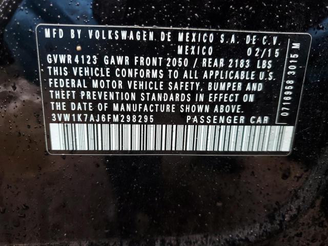 3VW1K7AJ6FM298295 - 2015 VOLKSWAGEN JETTA BASE Սև լուսանկար 12