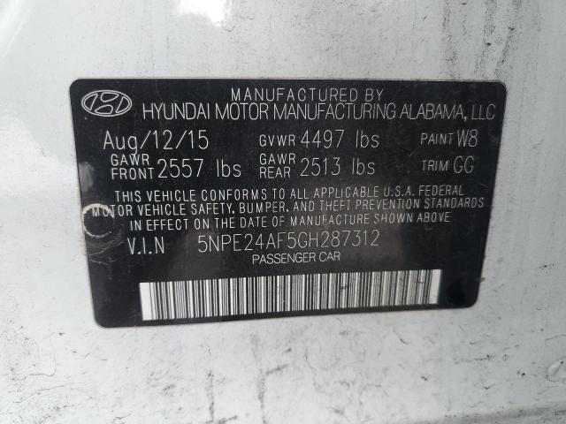 5NPE24AF5GH287312 - 2016 HYUNDAI SONATA SE WHITE photo 12