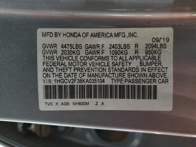 1HGCV2F36KA035104 - 2019 HONDA ACCORD SPORT SILVER photo 13