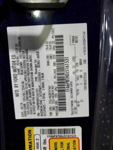 1FA6P8TH0J5161531 - 2018 FORD MUSTANG BLUE photo 12
