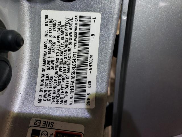 1HGFA16558L054311 - 2008 HONDA CIVIC LX SILVER photo 12