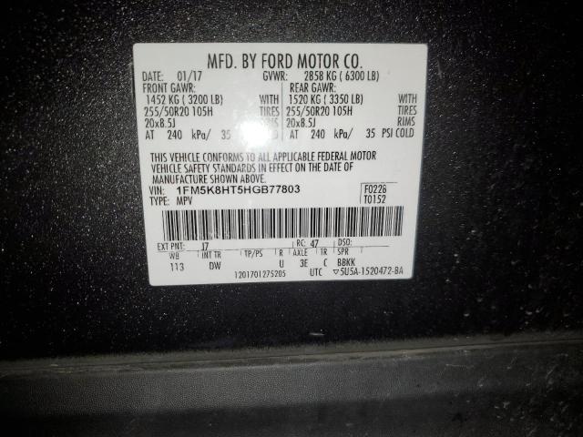 1FM5K8HT5HGB77803 - 2017 FORD EXPLORER PLATINUM CHARCOAL photo 13