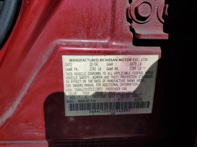 1N4AL21E37C113893 - 2007 NISSAN ALTIMA 2.5 MAROON photo 12