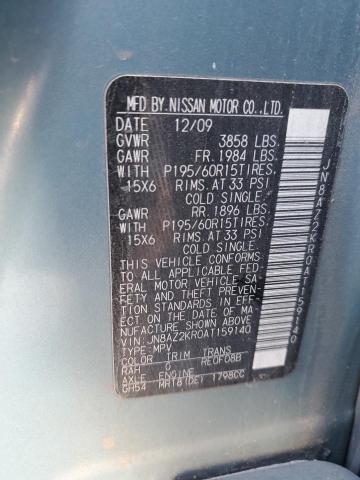 JN8AZ2KR0AT159140 - 2010 NISSAN CUBE BASE BLUE photo 12