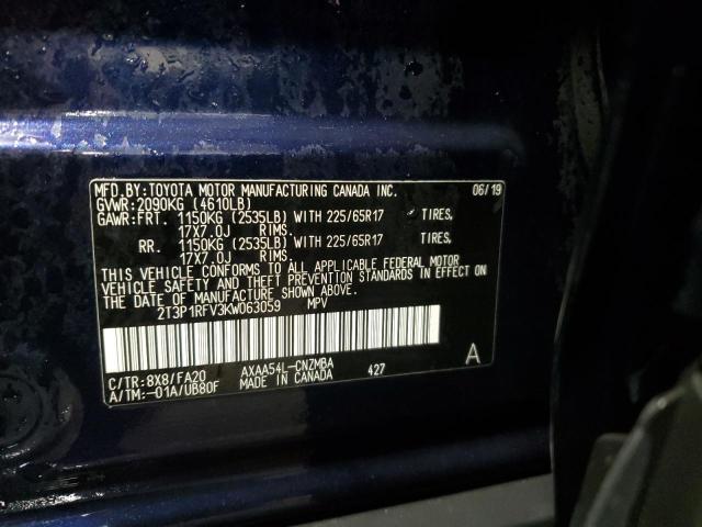 2T3P1RFV3KW063059 - 2019 TOYOTA RAV4 XLE BLUE photo 13