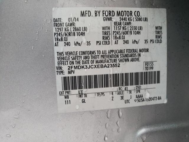 2FMDK3JCXEBA23552 - 2014 FORD EDGE SEL SILVER photo 14