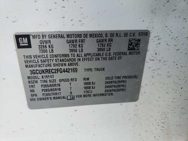 3GCUKREC2FG442169 - 2015 CHEVROLET SILVERADO K1500 LT WHITE photo 12