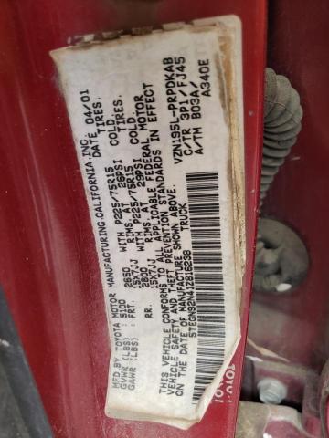 5TEGN92N41Z816238 - 2001 TOYOTA TACOMA DOUBLE CAB PRERUNNER RED photo 12