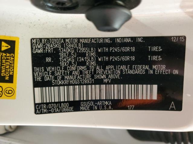 5TDKKRFH0GS128931 - 2016 TOYOTA HIGHLANDER XLE WHITE photo 14