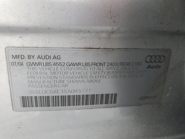 WAUJC68E35A045771 - 2005 AUDI A4 1.8T SILVER photo 12