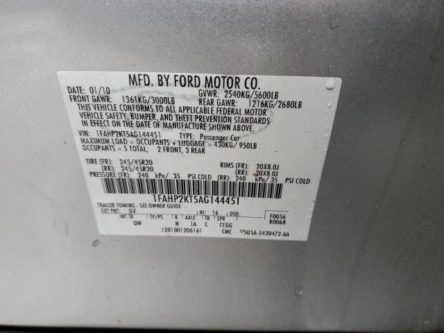 1FAHP2KT5AG144451 - 2010 FORD TAURUS SHO SILVER photo 12