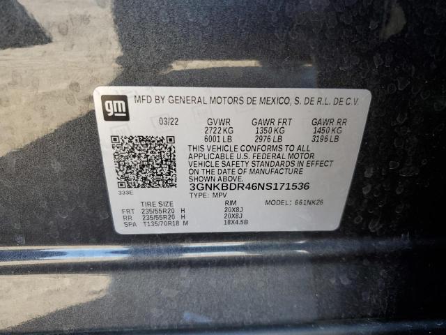 3GNKBDR46NS171536 - 2022 CHEVROLET BLAZER 3LT GRAY photo 13