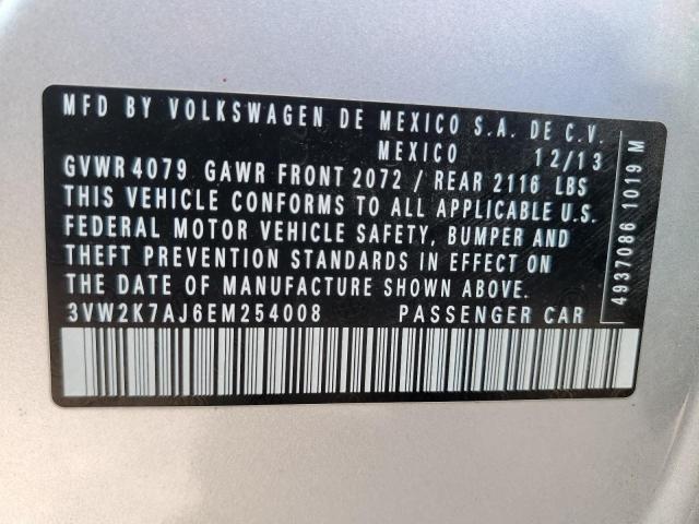 3VW2K7AJ6EM254008 - 2014 VOLKSWAGEN JETTA BASE SILVER photo 12