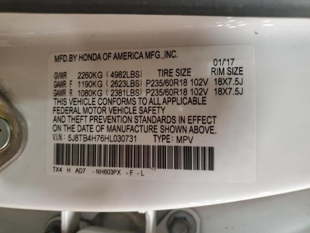 5J8TB4H76HL030731 - 2017 ACURA RDX ADVANCE WHITE photo 13