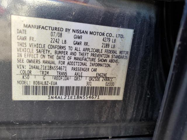 1N4AL21E18N554671 - 2008 NISSAN ALTIMA 2.5 CHARCOAL photo 12