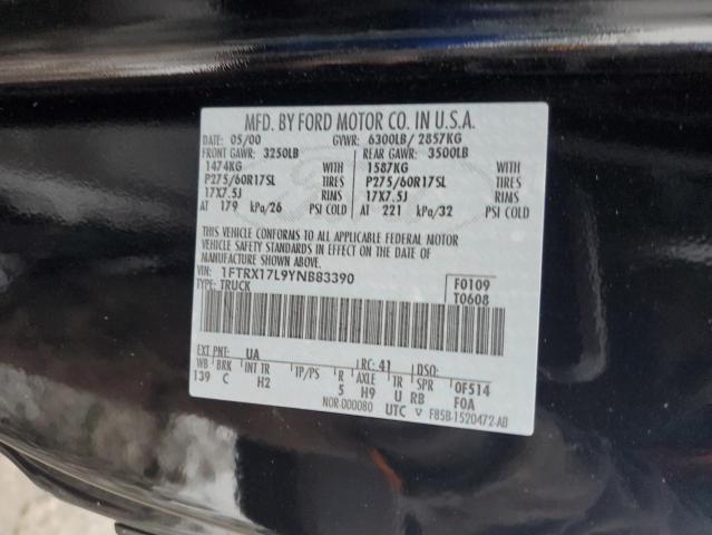 1FTRX17L9YNB83390 - 2000 FORD F150 BLACK photo 12