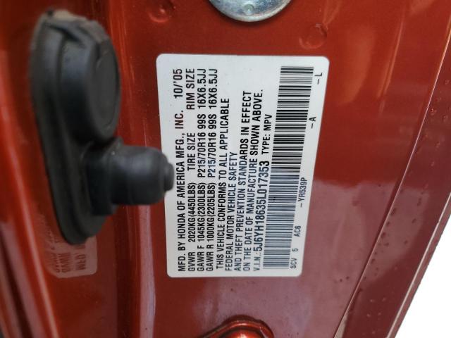 5J6YH18635L017353 - 2005 HONDA ELEMENT EX ORANGE photo 13