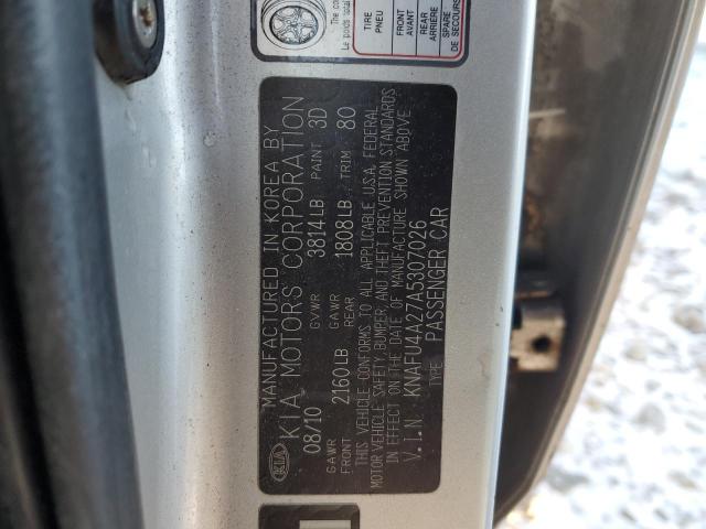 KNAFU4A27A5307026 - 2010 KIA FORTE EX SILVER photo 12