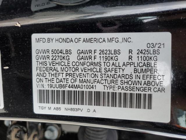 19UUB6F44MA010041 - 2021 ACURA TLX TECHNOLOGY შავი ფოტო 12