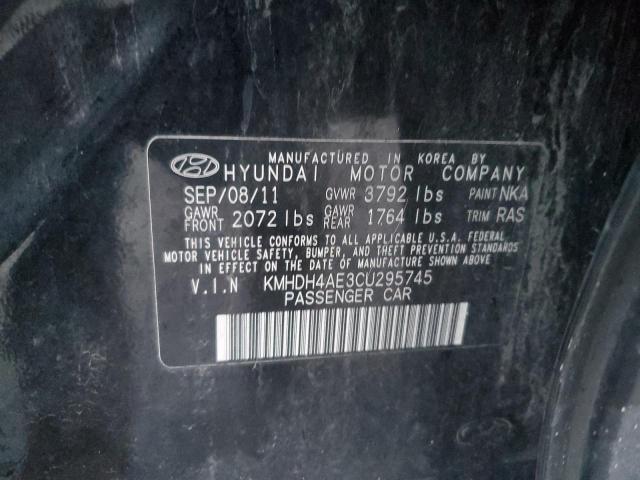 KMHDH4AE3CU295745 - 2012 HYUNDAI ELANTRA GLS BLACK photo 12