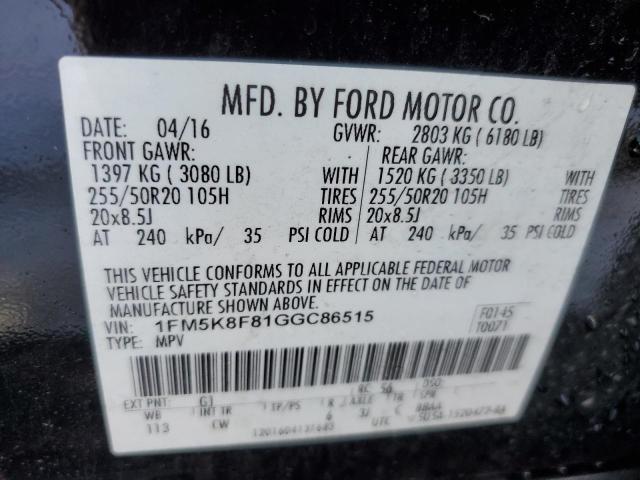 1FM5K8F81GGC86515 - 2016 FORD EXPLORER LIMITED BLACK photo 13