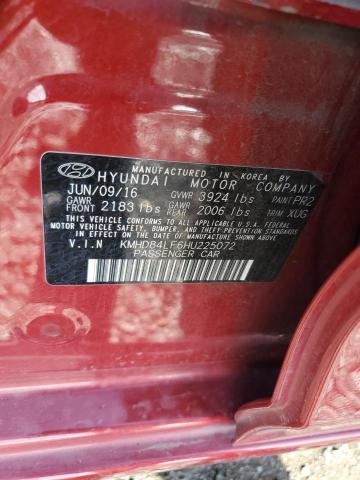 KMHD84LF6HU225072 - 2017 HYUNDAI ELANTRA SE RED photo 12